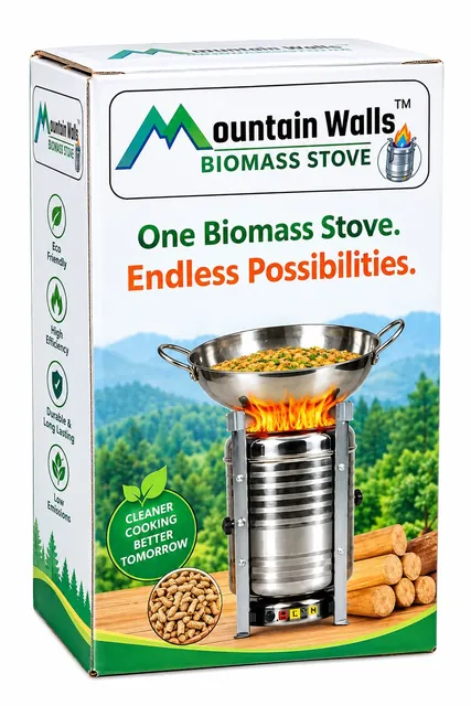 Mountain Walls stove packaging, front view